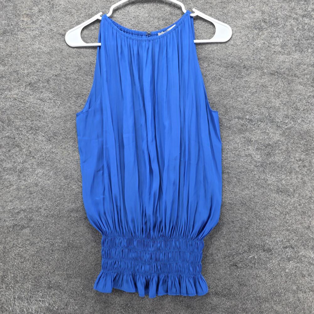Ramy Brook Blouse Camisole Womens S Blue Halter Pleated Ruffle Elastic Waist